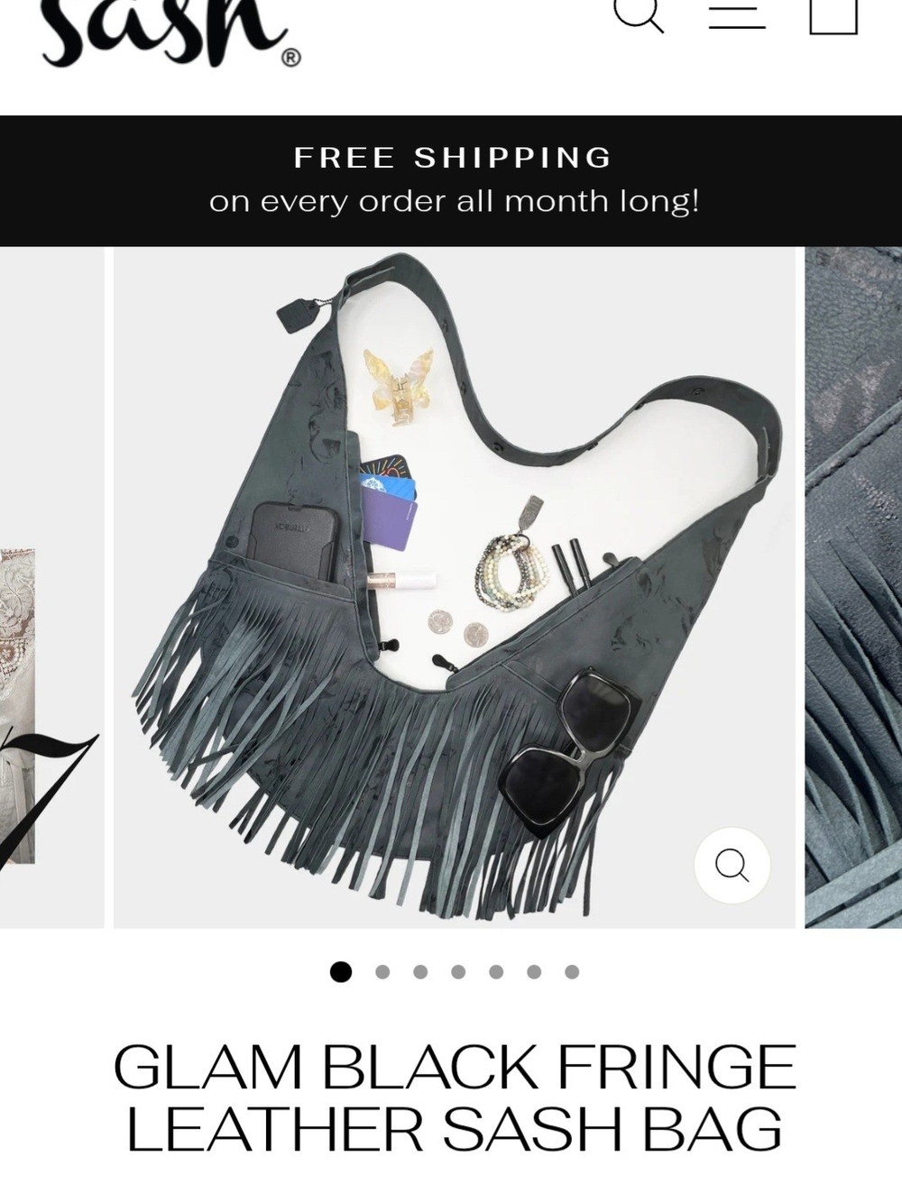 NWT SASH Glam Black Fringe Leather Crossbody Bag